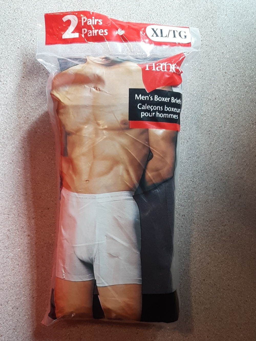 2 Pairs of Hanes Boxer Briefs XL Black and Gray